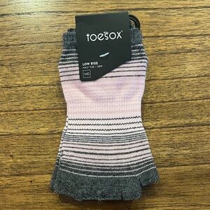 ToeSox Striped Pink and Gray Low Rise Half Toe Grip Socks